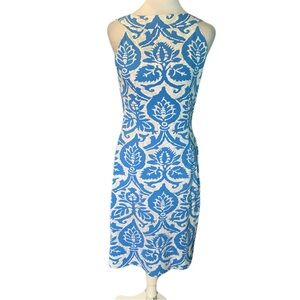 J. McLaughlin XS Blue White Gray Floral Patterned Sleeveless High Neck Dress